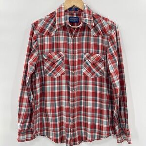 Vintage 90s Pendleton Madras Cotton Plaid Pearl Snap Western Shirt Size Small